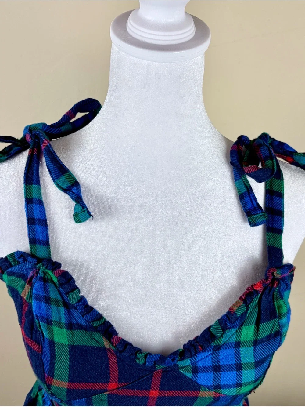 Aerie Plaid Flannel 2 Piece Lounge Set Size XS Ruffle Tank and Boxers Coquette